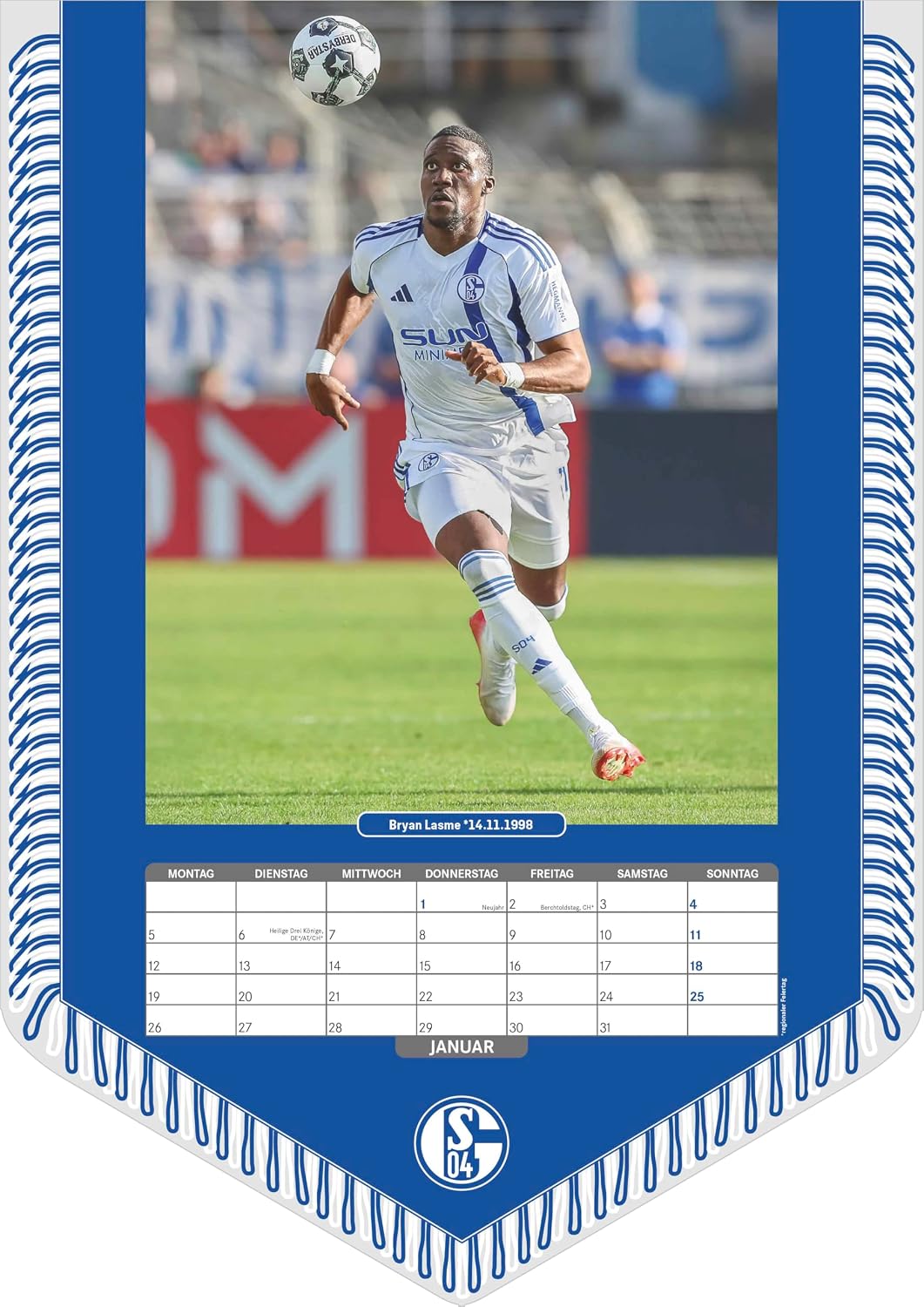 Detalle de Alpha Edition N Neumann FC Schalke 04 2026 Bannerkalender A3 (30x42 cm) mit 12 Monatsblättern und Spiralbindung