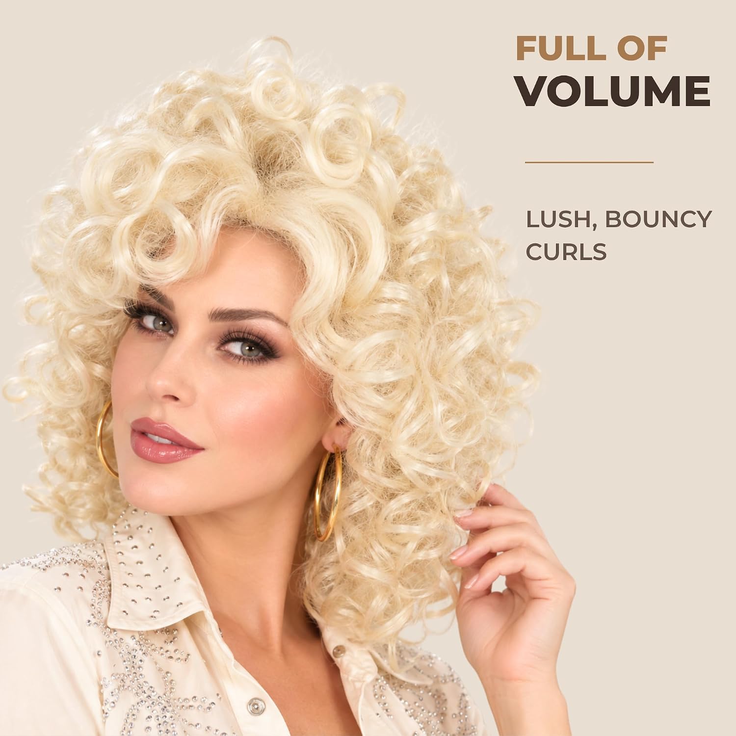Detalle 2 de AMZCOS Big Blonde Curly Wig for Women, Heat-Resistant Synthetic Fiber