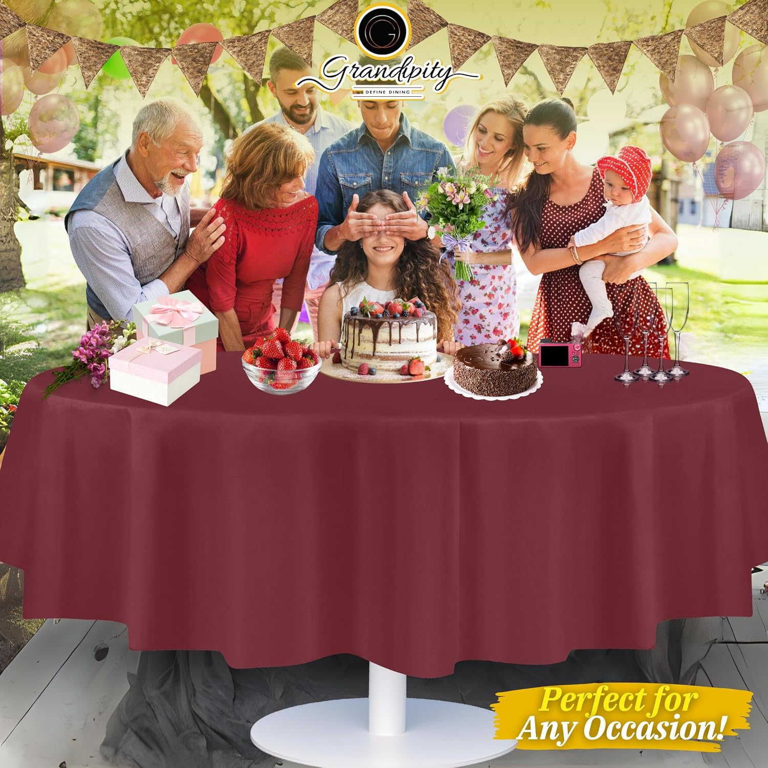 Detalle 2 de Grandipity High-Quality Plastic Tablecloth, 54 in x 108 in, Burgundy (Rectangular), Pack of 6 or 12