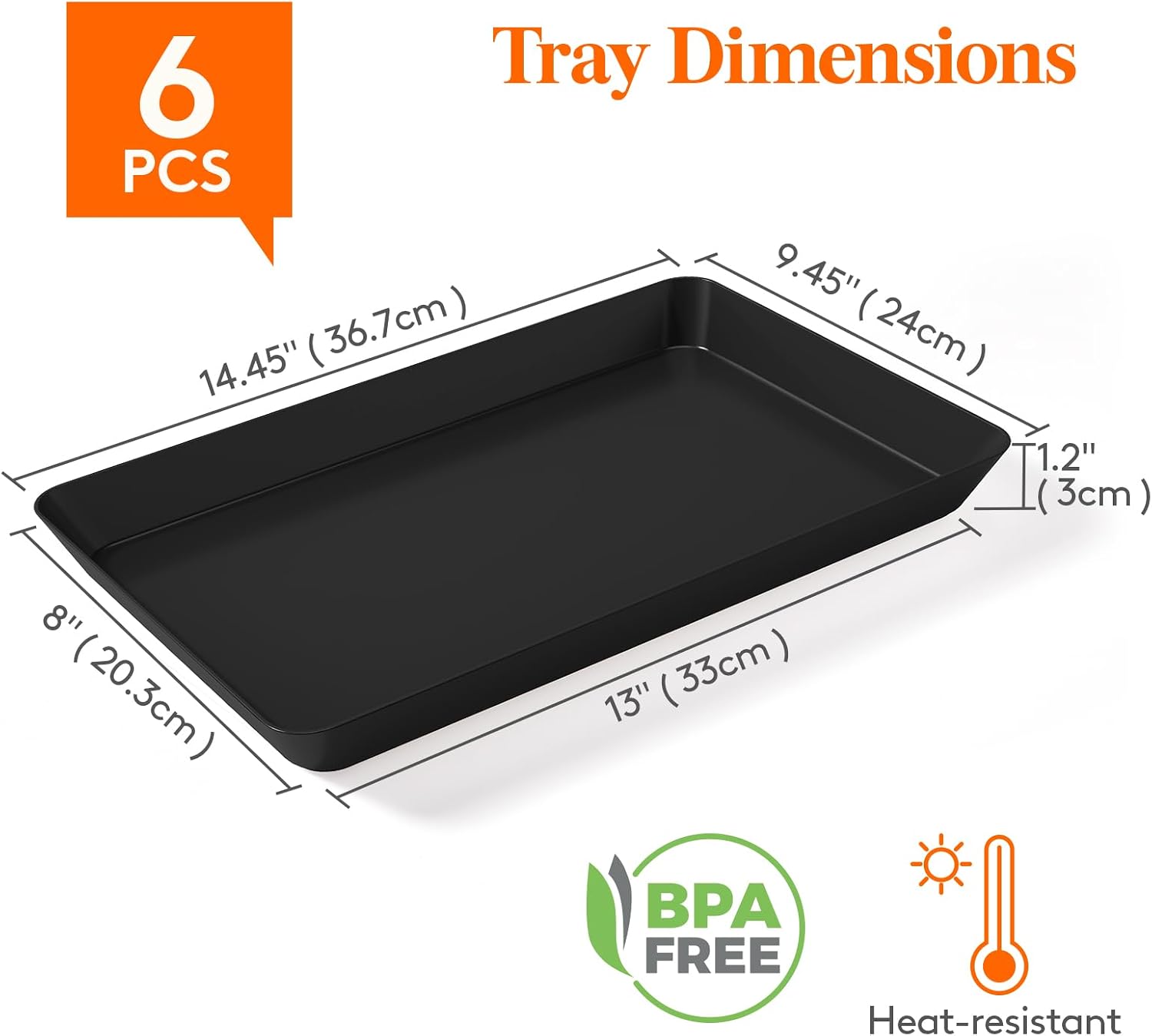 Detalle de Lifewit 22048 Plastic Serving Trays, Set of 6, Black, BPA-Free