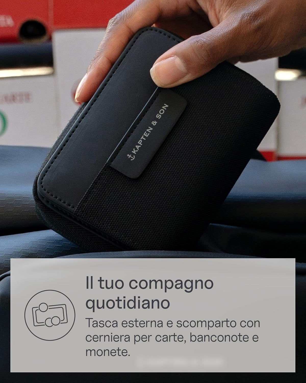 Detalle 2 de Kapten & Son Portafoglio Donna Bergen Pro Wallet Small All Black: eleganza minimal e organizzazione compatta