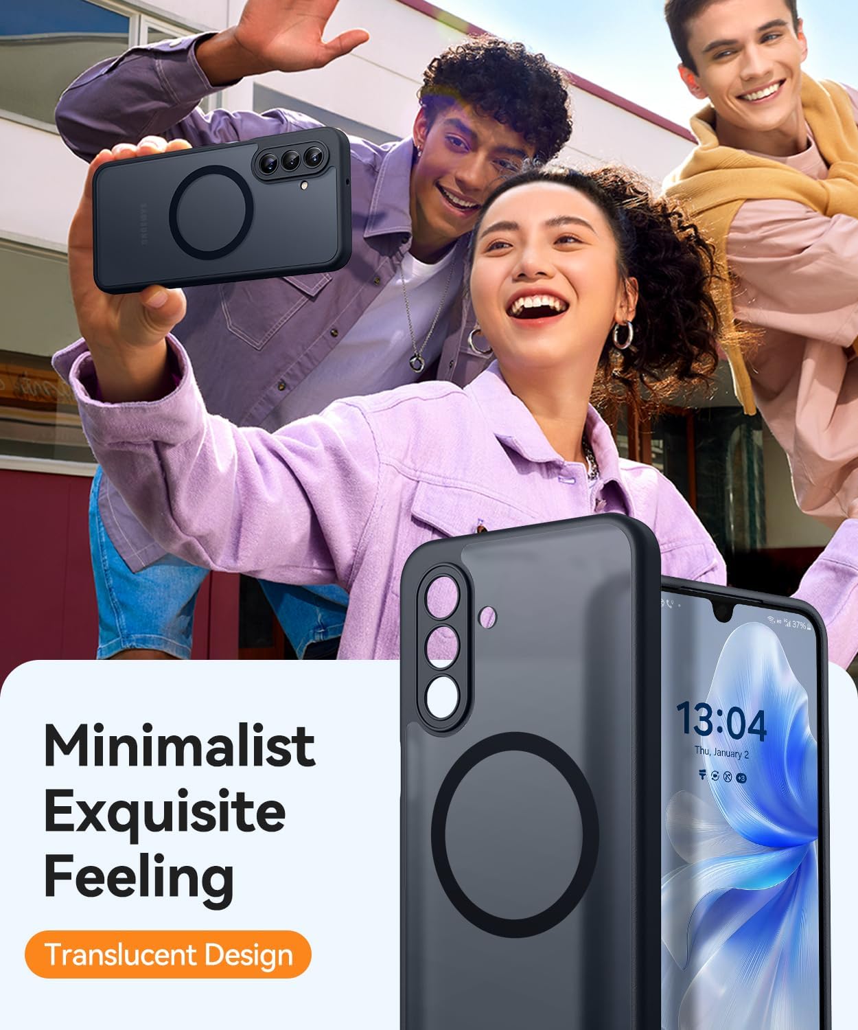 Thumbnail 3 de Coque magnétique CANSHN pour Samsung Galaxy A17 (6,7 pouces) – protection caméra complète, fond translucide mat, noir