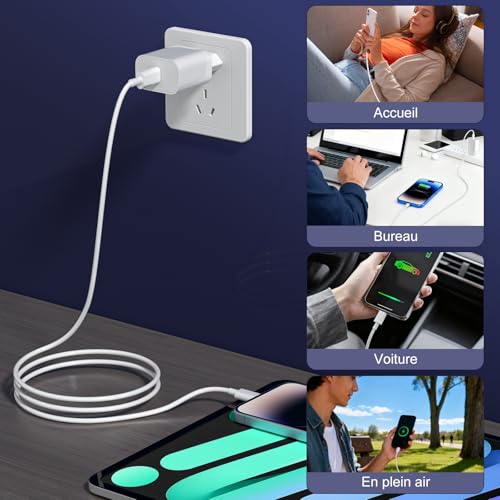 Thumbnail 6 de Chargeur iPhone 20W en duo avec câbles Lightning 2 m & 3 m certifiés MFi – Ailawuu