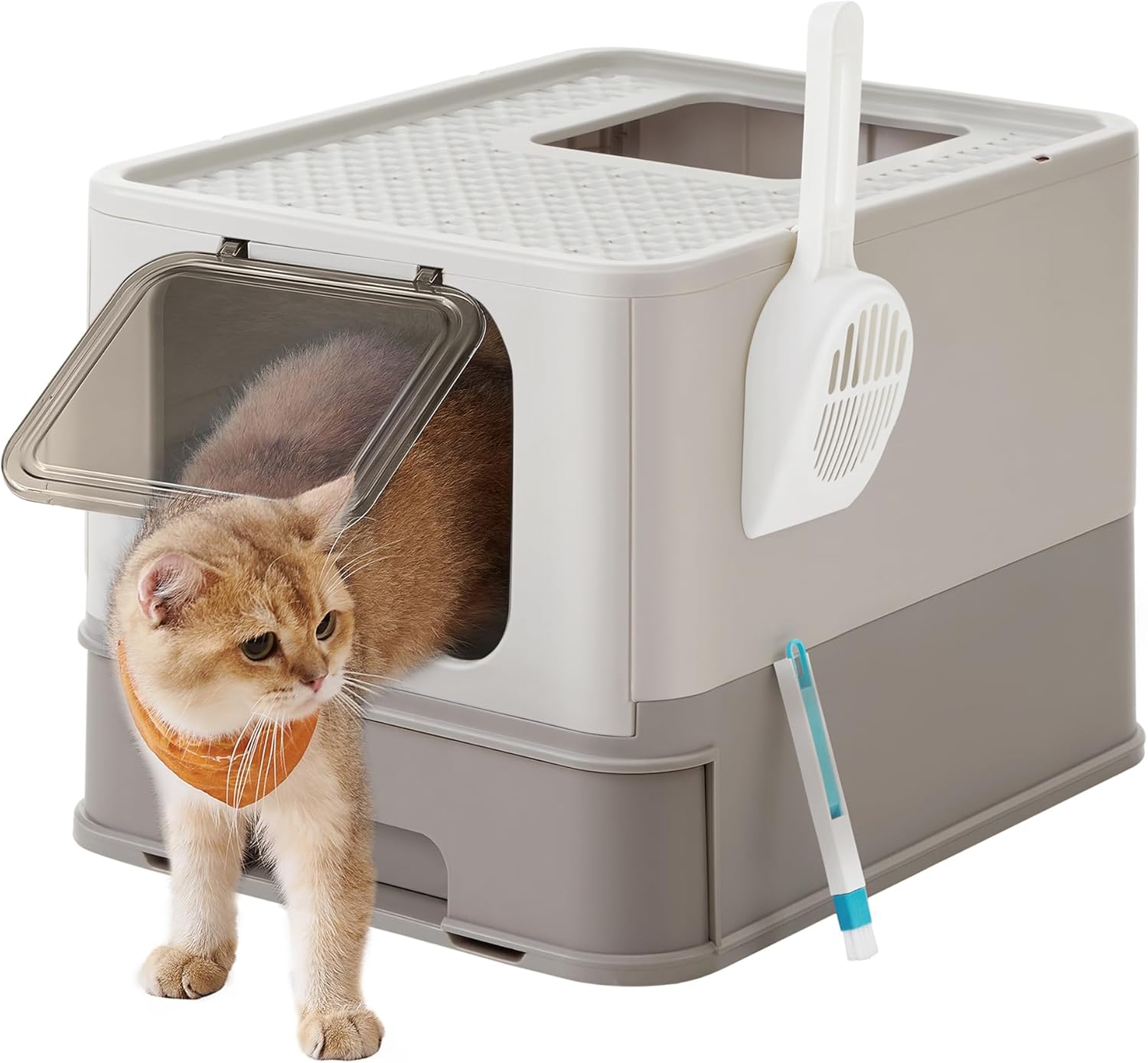 Feandrea Arenero para Gatos PPT001G01: caja de arena con bandeja deslizante y entrada versátil para gatos grandes