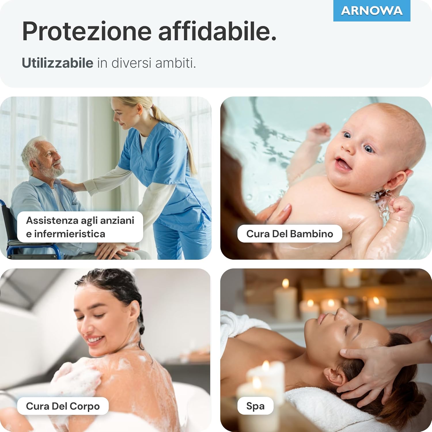 Thumbnail 2 de 50x ARNOMED Manopole Monouso non Saponate (60 g/m²) – guanti per lavare anziani, neonati e bambini