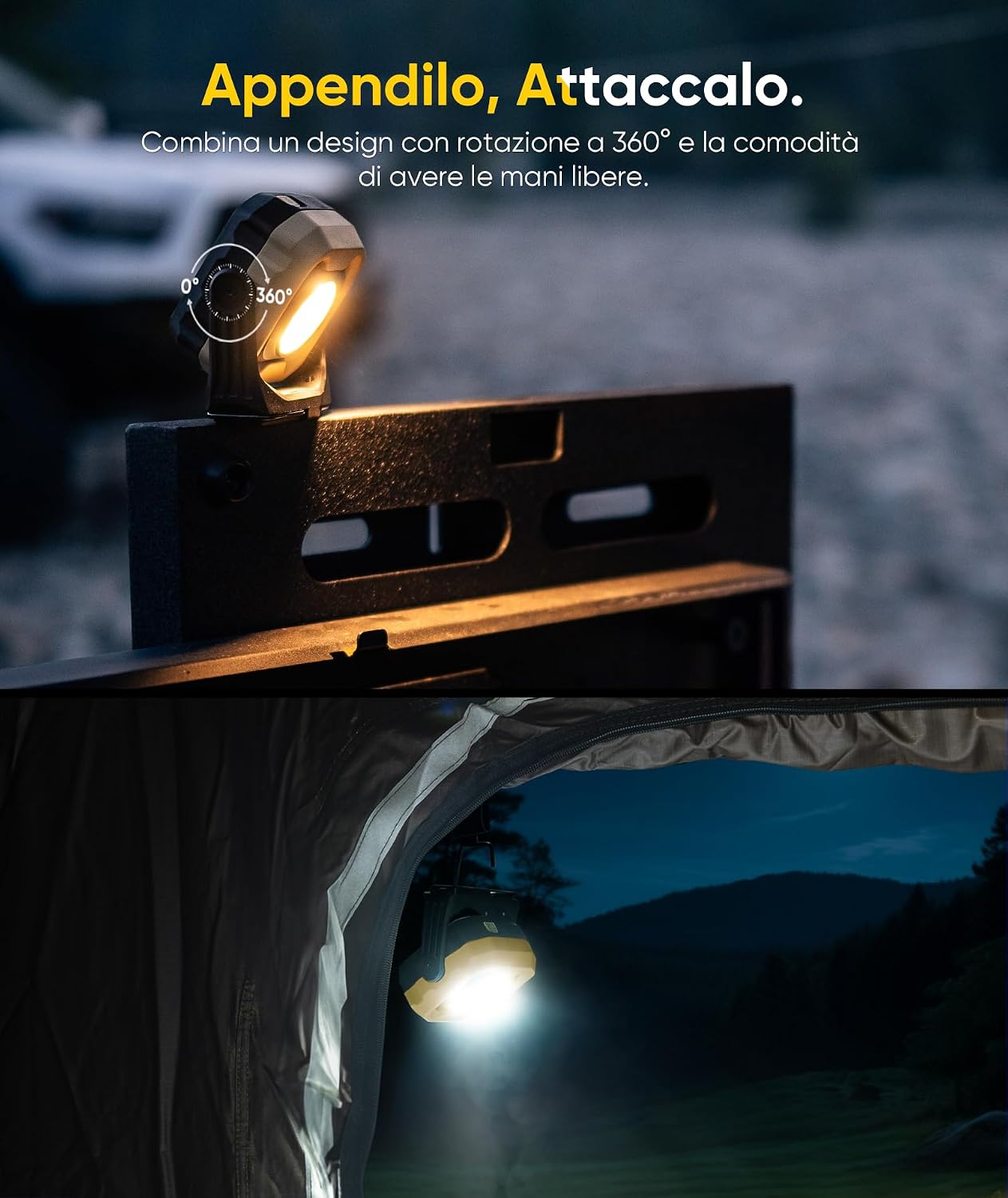 Thumbnail 4 de HOTLIGH Faro LED Ricaricabile 1200LM IPX4: Luce versátil per officina, campeggio e emergenze