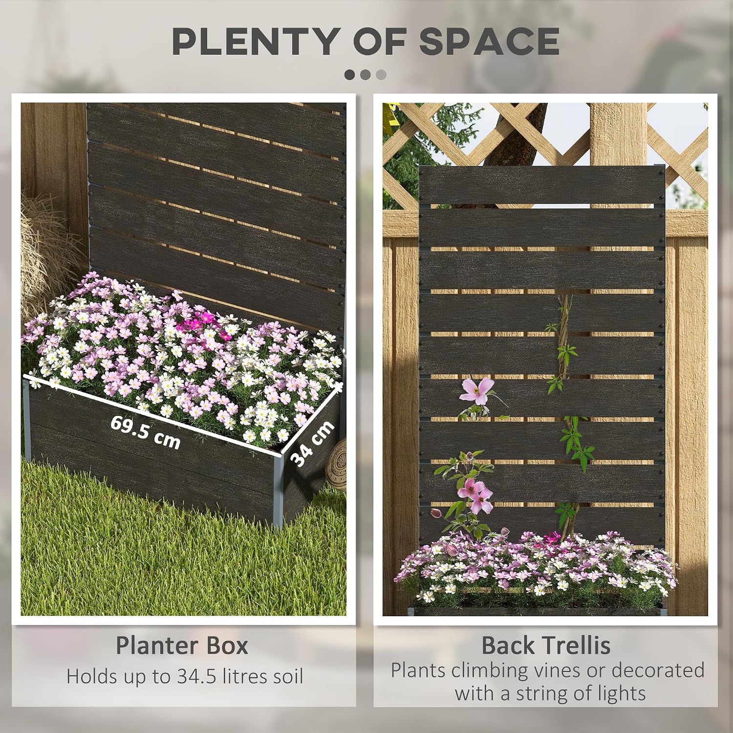 Thumbnail 3 de Outsunny 84H-084V00BK Garden Planter with Trellis, Black, 72 x 38 x 150cm