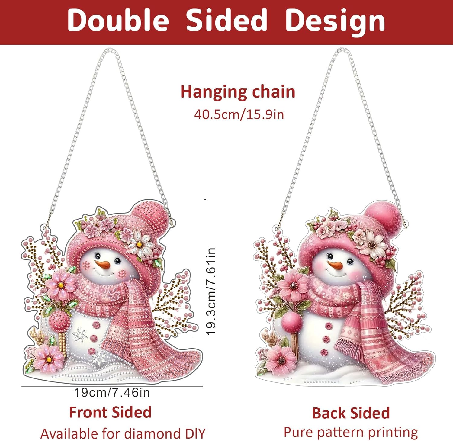 Detalle de GHHKUD Christmas Hanging Diamond Art Kit – Special Shaped Snowmen 5D Diamond Painting