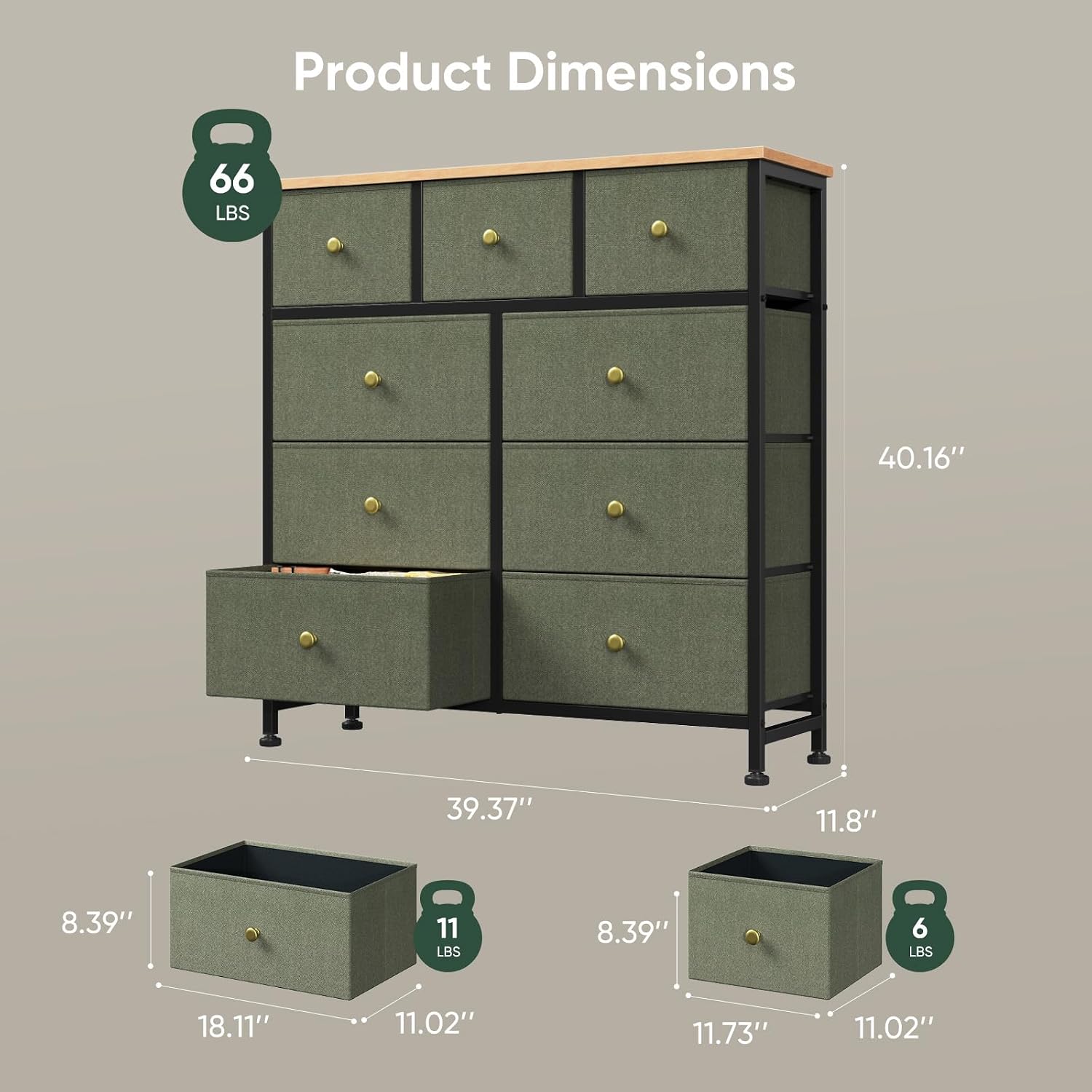 Detalle de HAPPYMONT Fabric Dresser with 9 Drawers