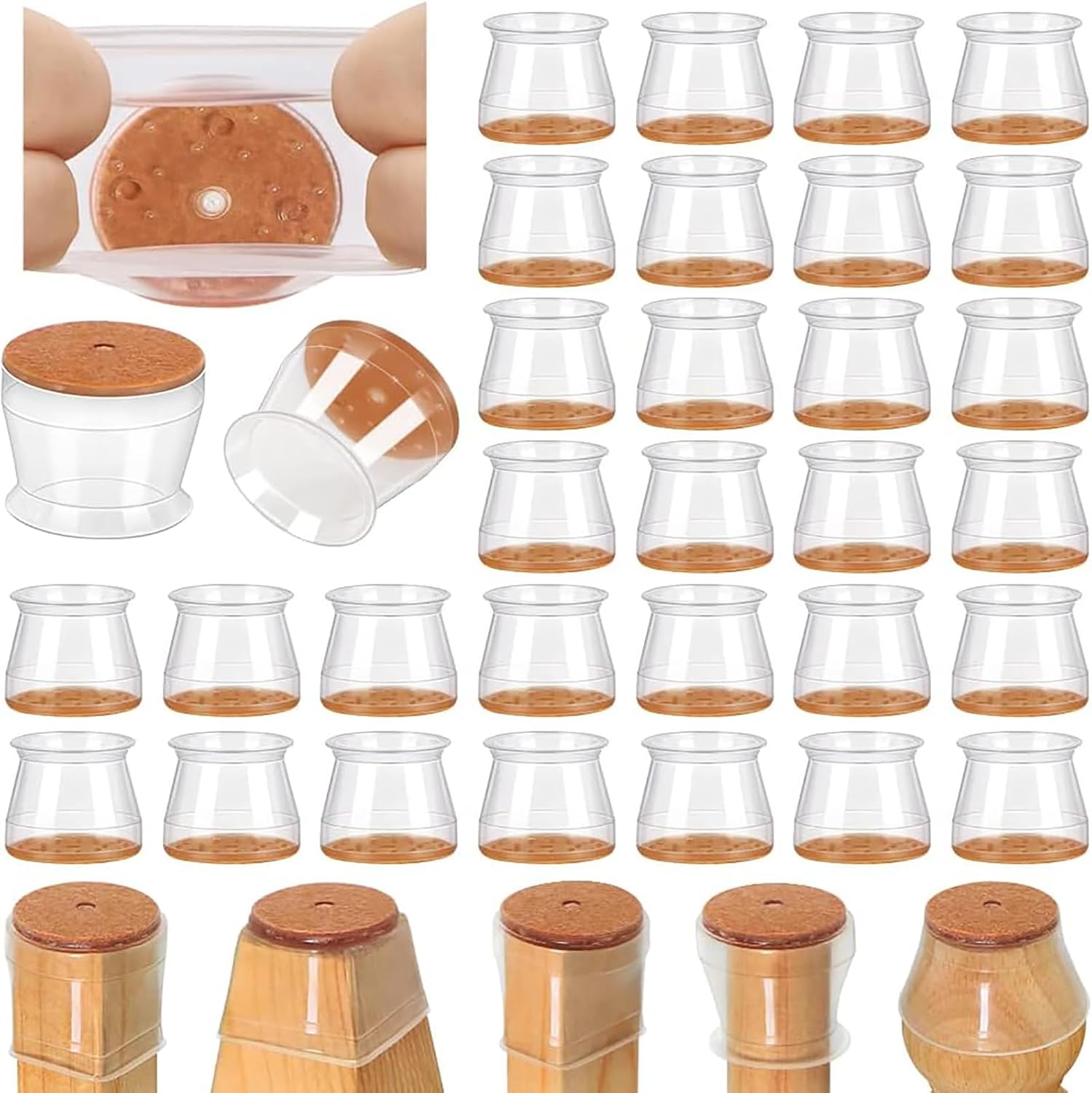 Detalle de VIUME A237 Chair Leg Floor Protectors, 32 Clear Silicone Caps with Felt Pads