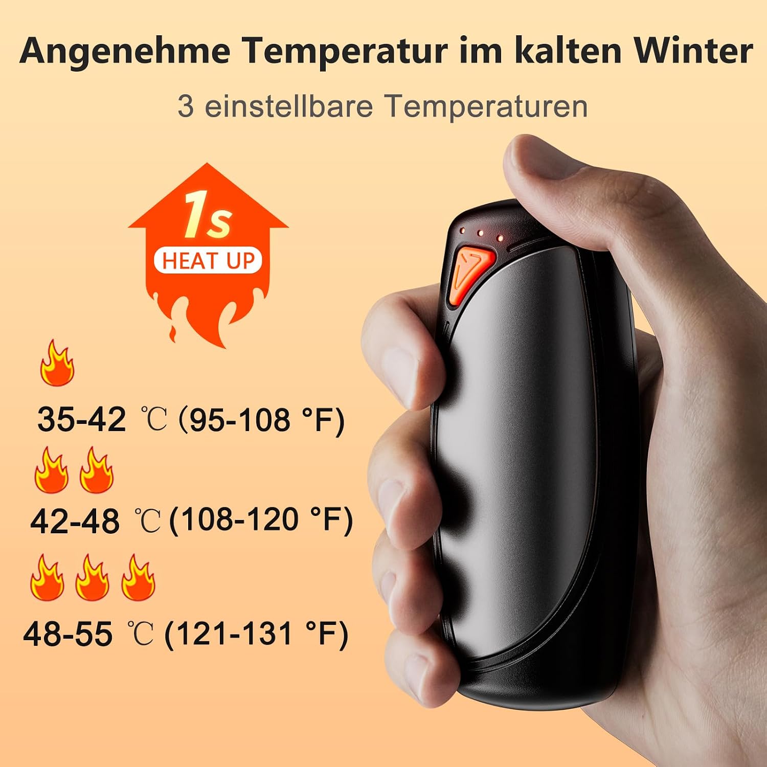Thumbnail 5 de COTOP Handwärmer Elektrisch, 2 Pack Hand Warmers Wiederverwendbar mit Ladecase, 14000 mAh Akku Aufladbar USB c, 3 Stufen Heizung Beidseitig bis zu 55°C, Geschenk für Männer Frauen Camping