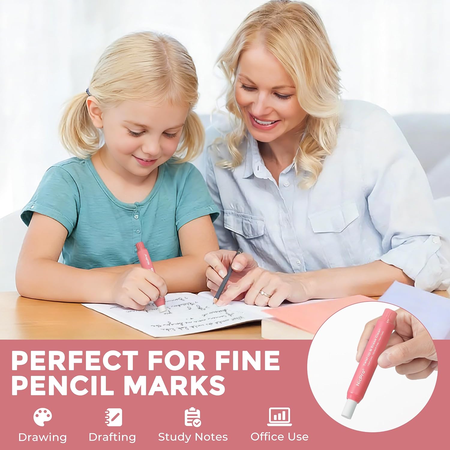 Thumbnail 4 de Nicpro Rotary Retractable Eraser Pen, Pink TPE with 5 Refills