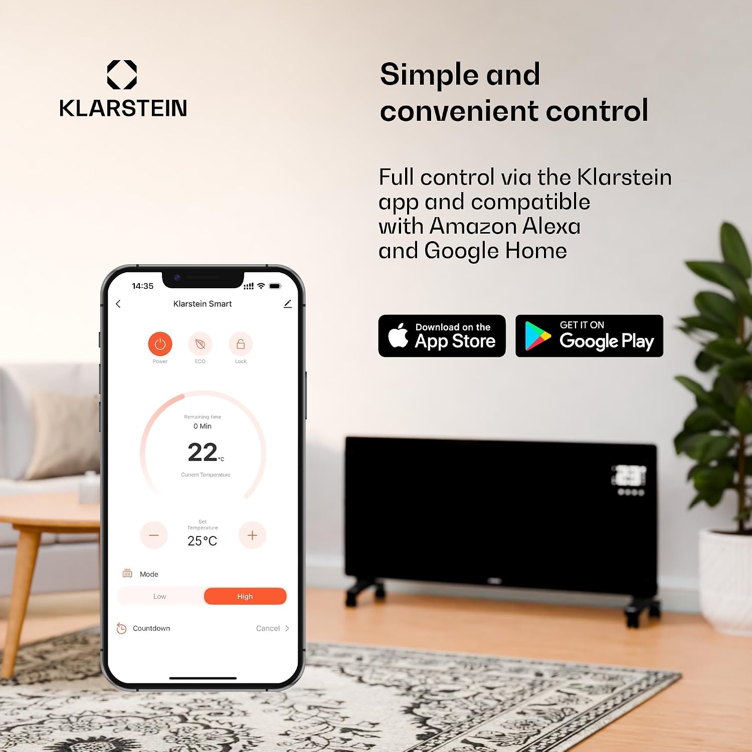 Detalle de Klarstein 480 W – ścienny panel grzewczy na podczerwień z Wi-Fi i timerem