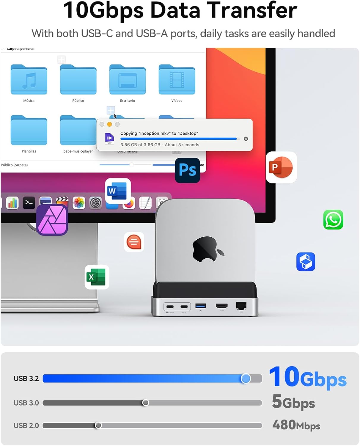 Detalle de ORICO VS10 10-in-1 Hub for Mac mini with M.2 SSD, 4K HDMI and Gigabit Ethernet