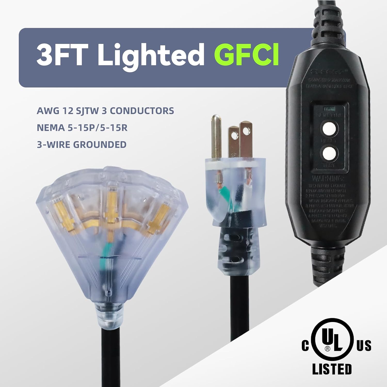 Detalle de Zorky GFCI Extension Cord, 3-Foot