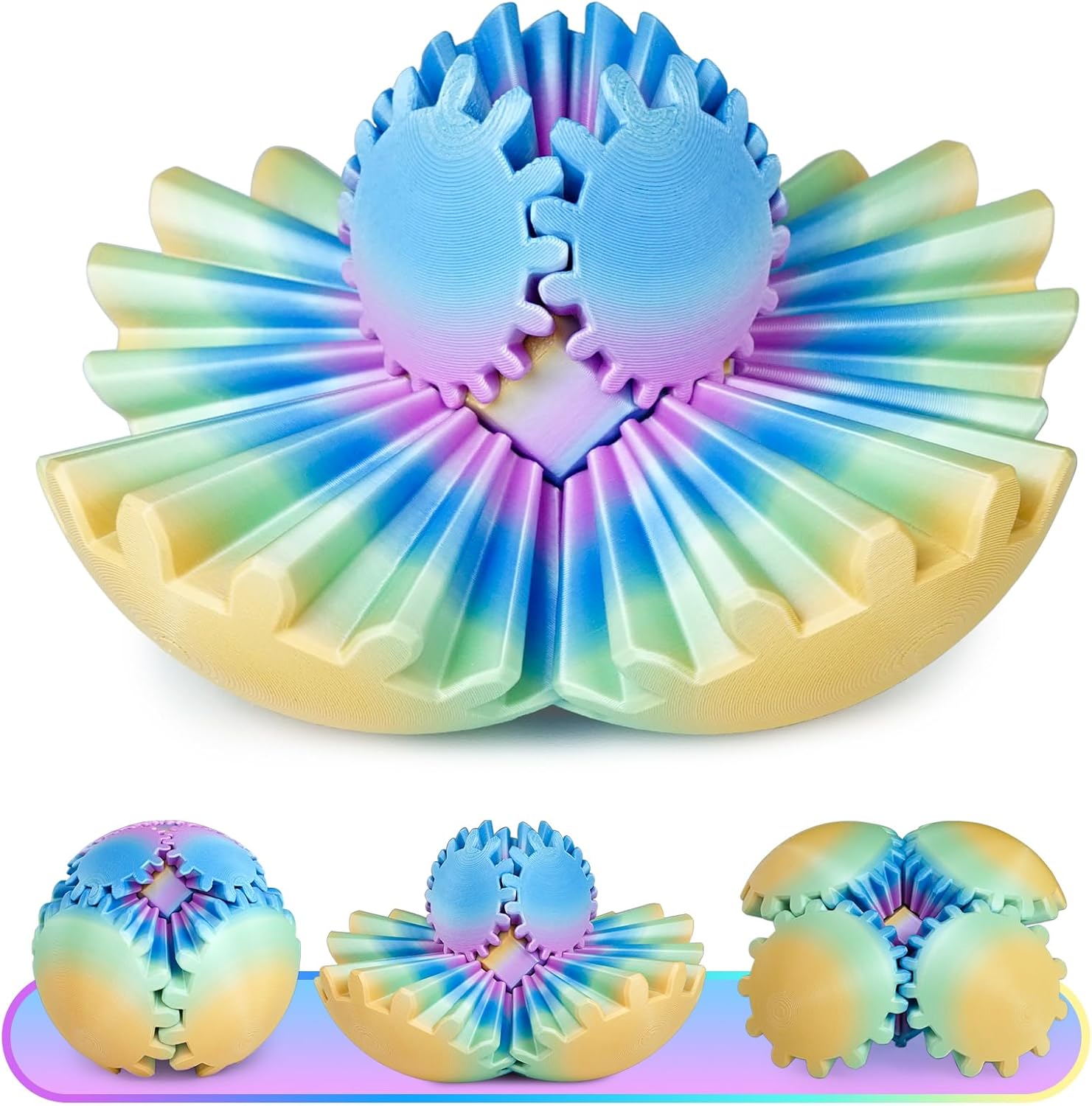Thumbnail 6 de 3D Printed GearSphere fidget toy – Multicoloured rotatable gear ball (Sunset Mirage, 2.5")