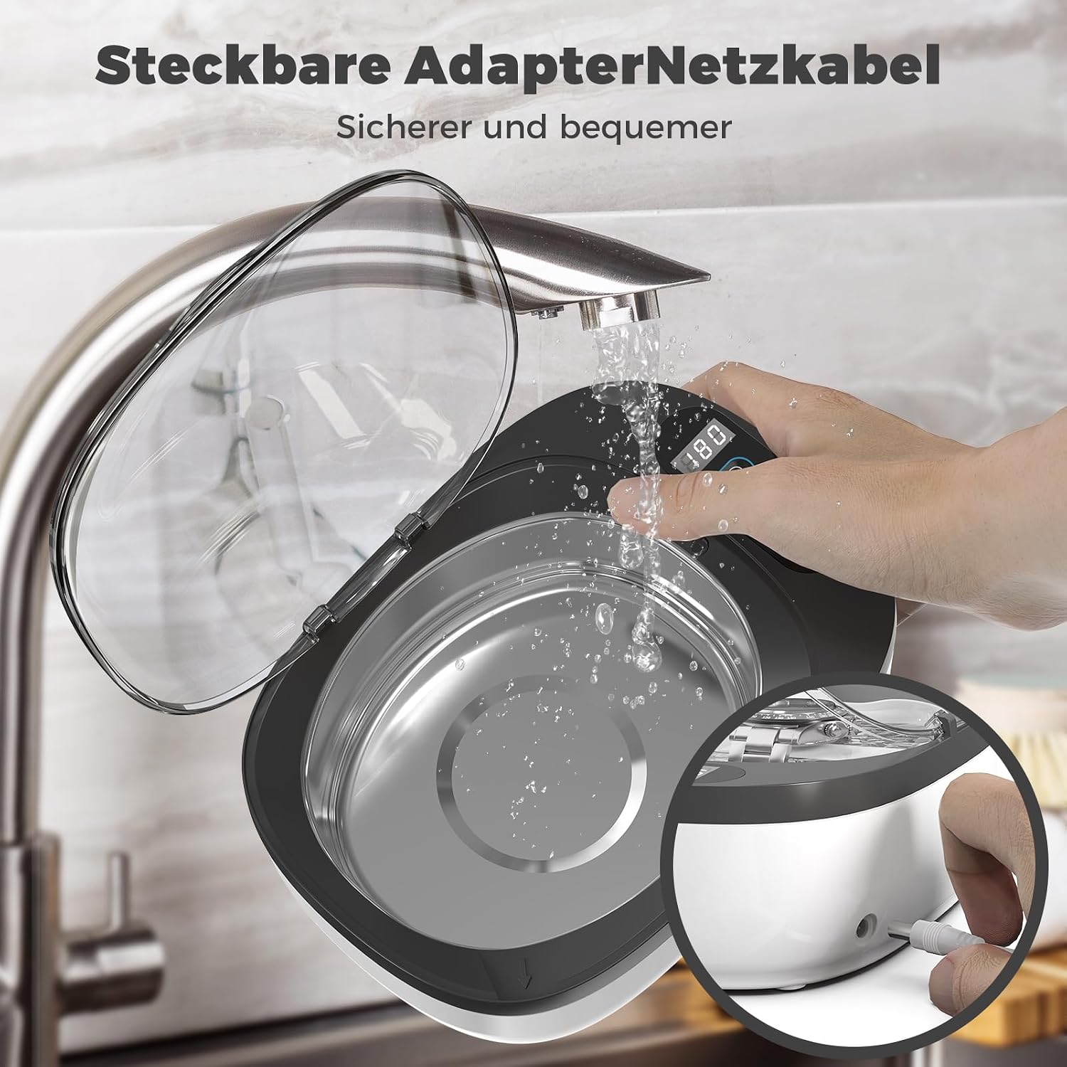 Detalle de KECOOLKE ultrasoonreiniger 750 ml met digitale timer voor sieraden en brillen