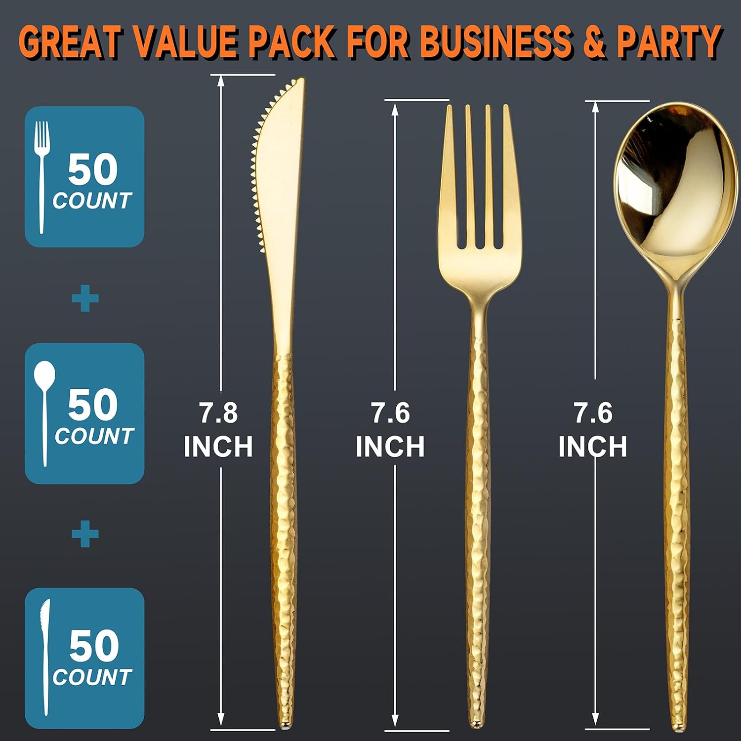 Detalle 2 de SUT 300PCS Gold Plastic Silverware: Heavy-Duty, Disposable Gold Utensils for Large Events