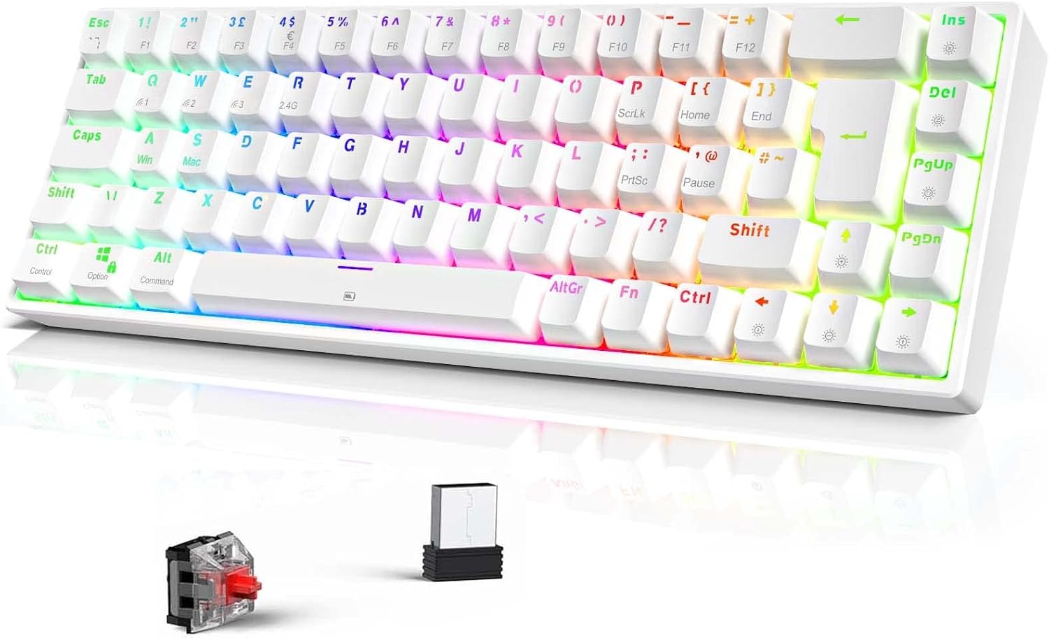 Thumbnail 6 de TECURS Wireless Mechanical RGB 65% Keyboard (UK Layout) – 68 Keys, Red Switch, Bluetooth/2.4G/Wired