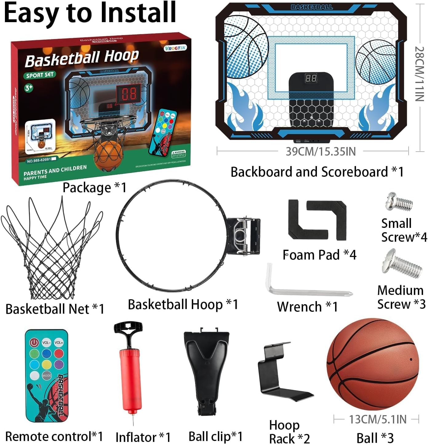 Thumbnail 6 de VROGTIK Indoor Basketball Hoop LED with Remote
