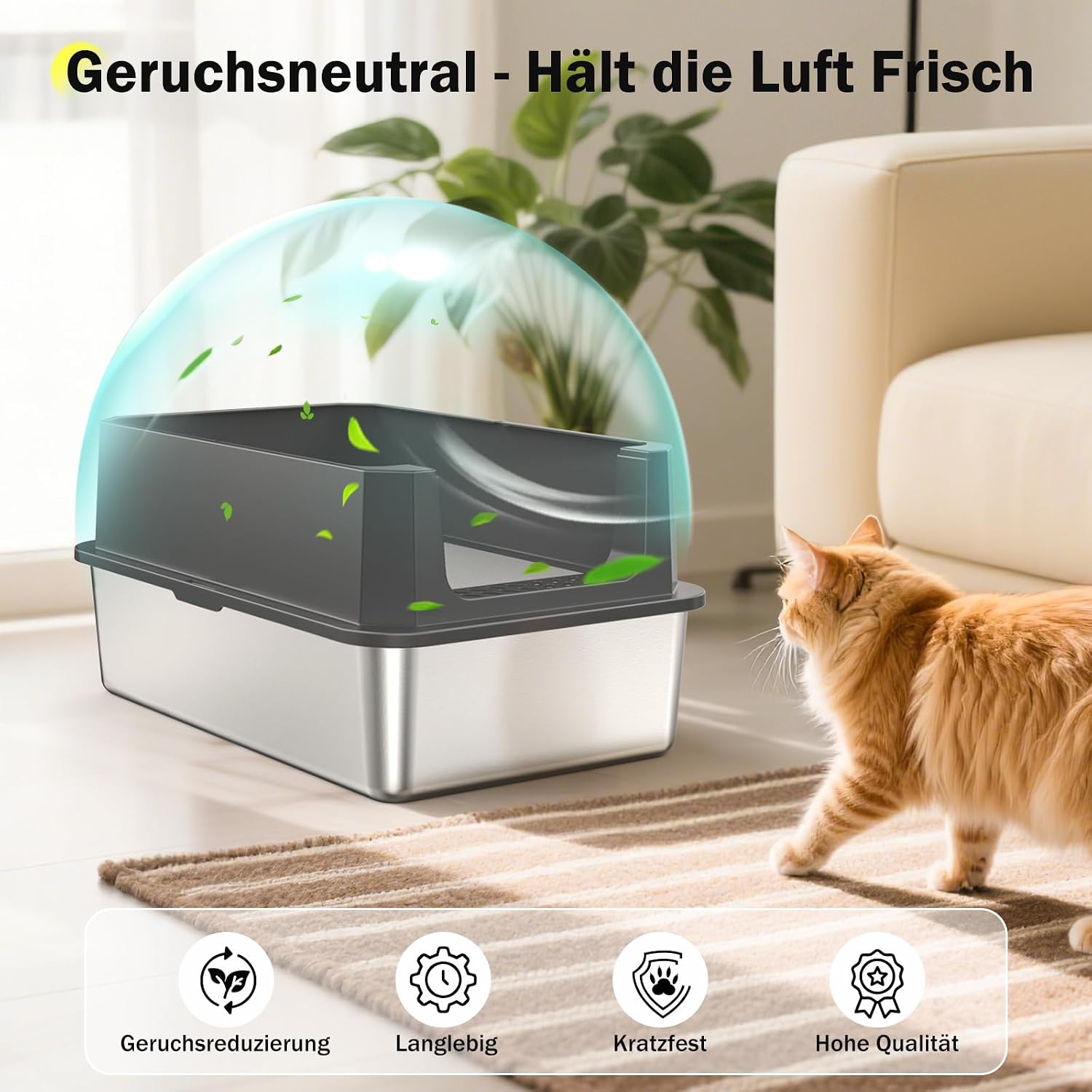 Detalle de MIXJOY Katzenklo Edelstahl XL (28 l) mit hohem Rand, auslaufsicher, 56,5 x 36,5 x 25,5 cm