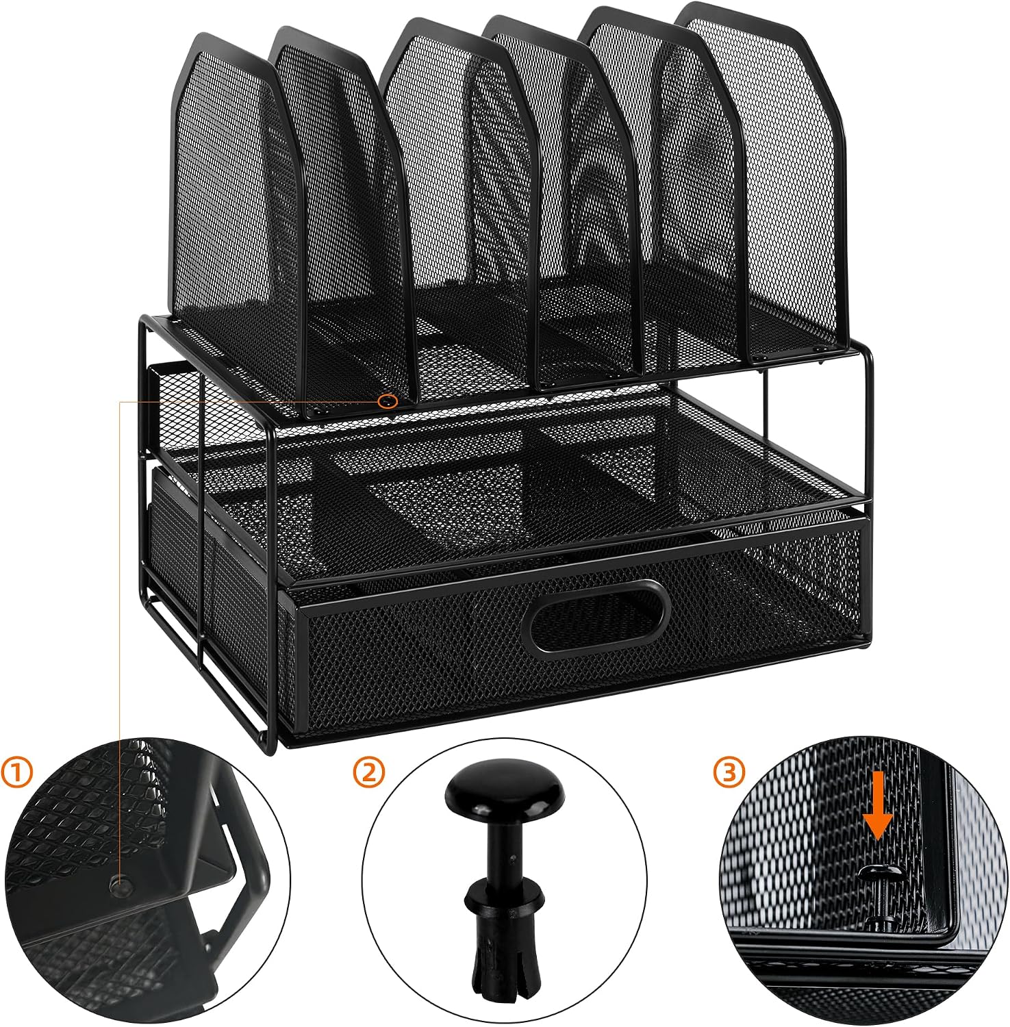 Thumbnail 1 de Amazon Basics Mesh Desk Organizer with Sliding Drawer and Double Tray