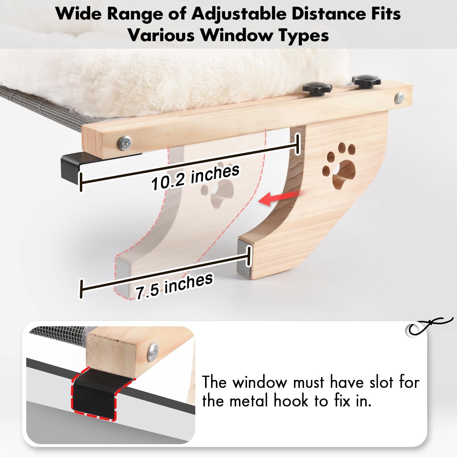 Thumbnail 6 de AMOSIJOY WSP-70-BED-CA Cat Window Perch, 27.5-Inch Wood Frame, 40 lb Capacity