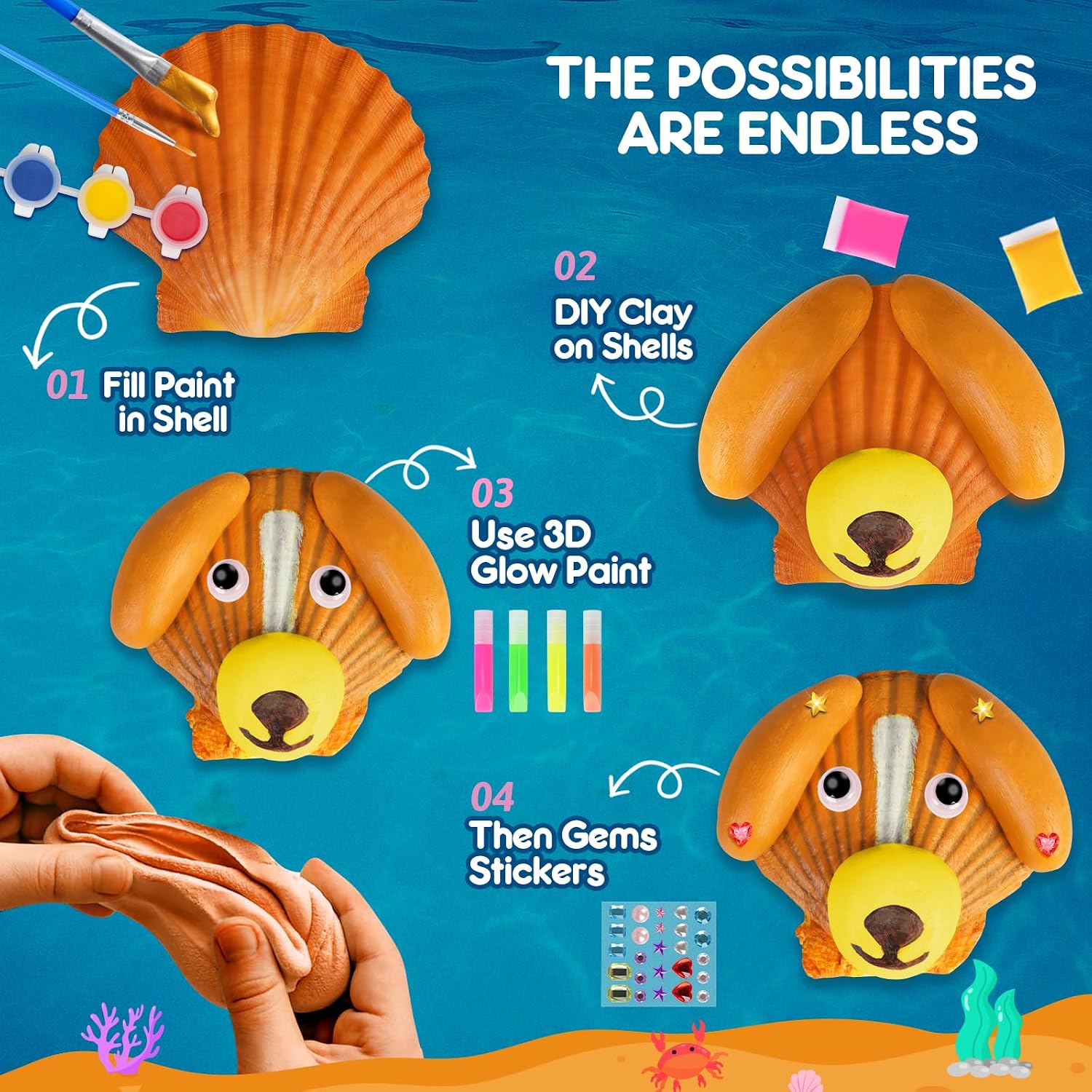 Detalle de EPUMP Glow in the Dark Shell Painting Kit for Kids (Arts & Crafts Set)