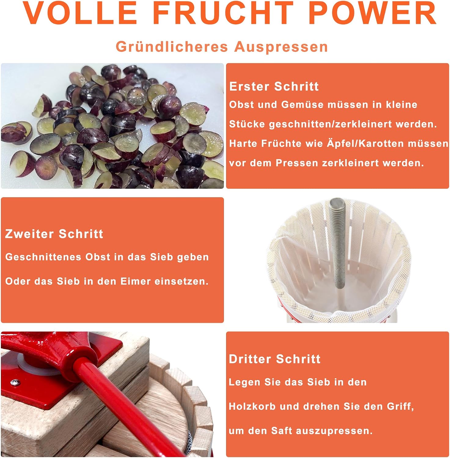 Detalle 2 de Aufun JOD-(HAG8244B-P) fruitpers 12 liter met persdoek