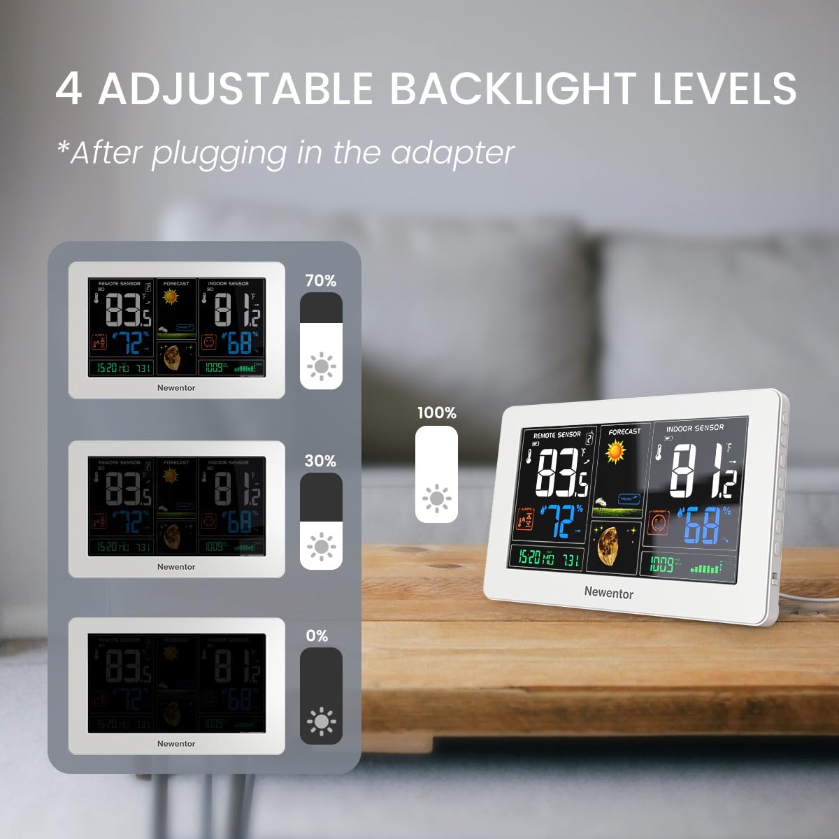 Detalle 1 de Newentor 2-Sensor Wireless Weather Station, White Color Display and Atomic Clock