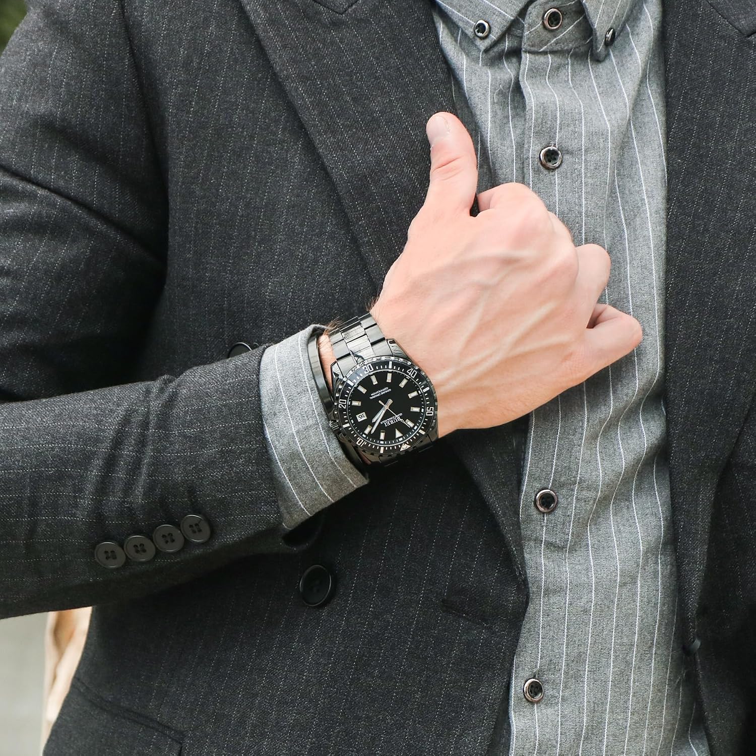 Detalle 2 de BUREI Montre homme quartz, cadran grand