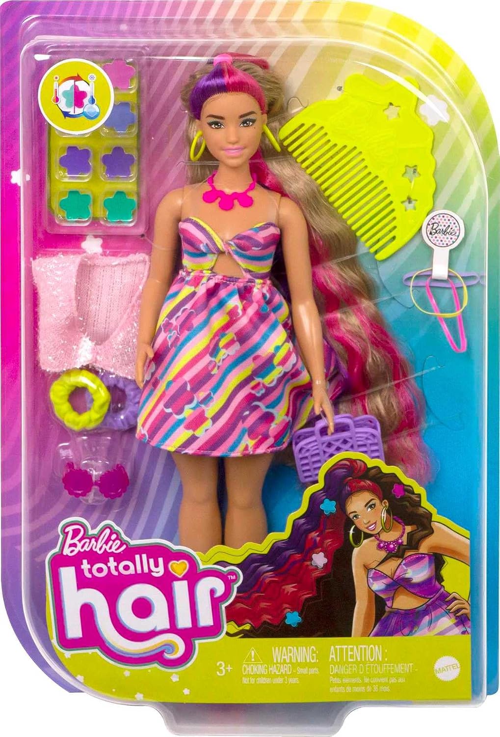 Detalle de Barbie Totally Hair HCM89 Curvy Doll with Flower Theme and Colour-Changing Clips