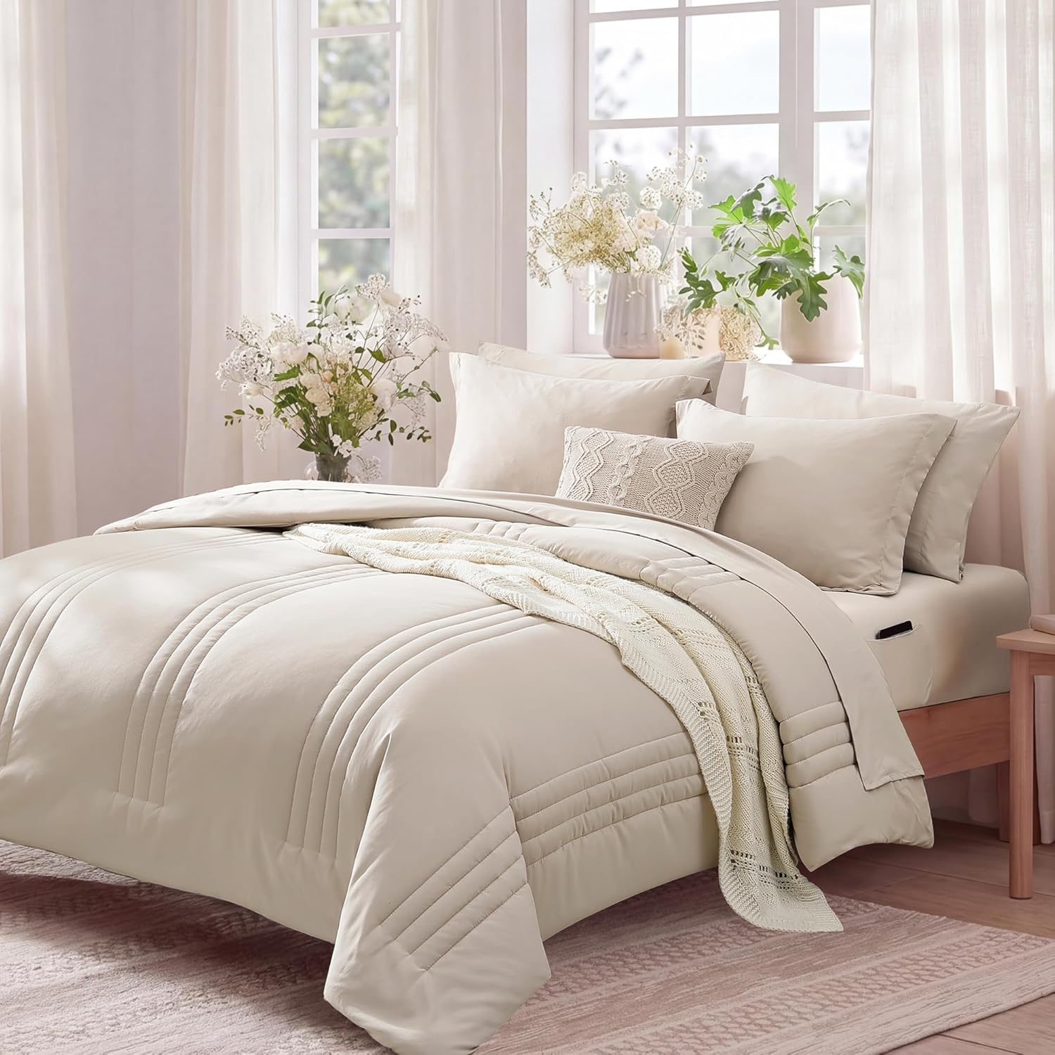 Detalle de Monbix Queen Comforter Set - 7 Pieces Sage Green Bed in a Bag