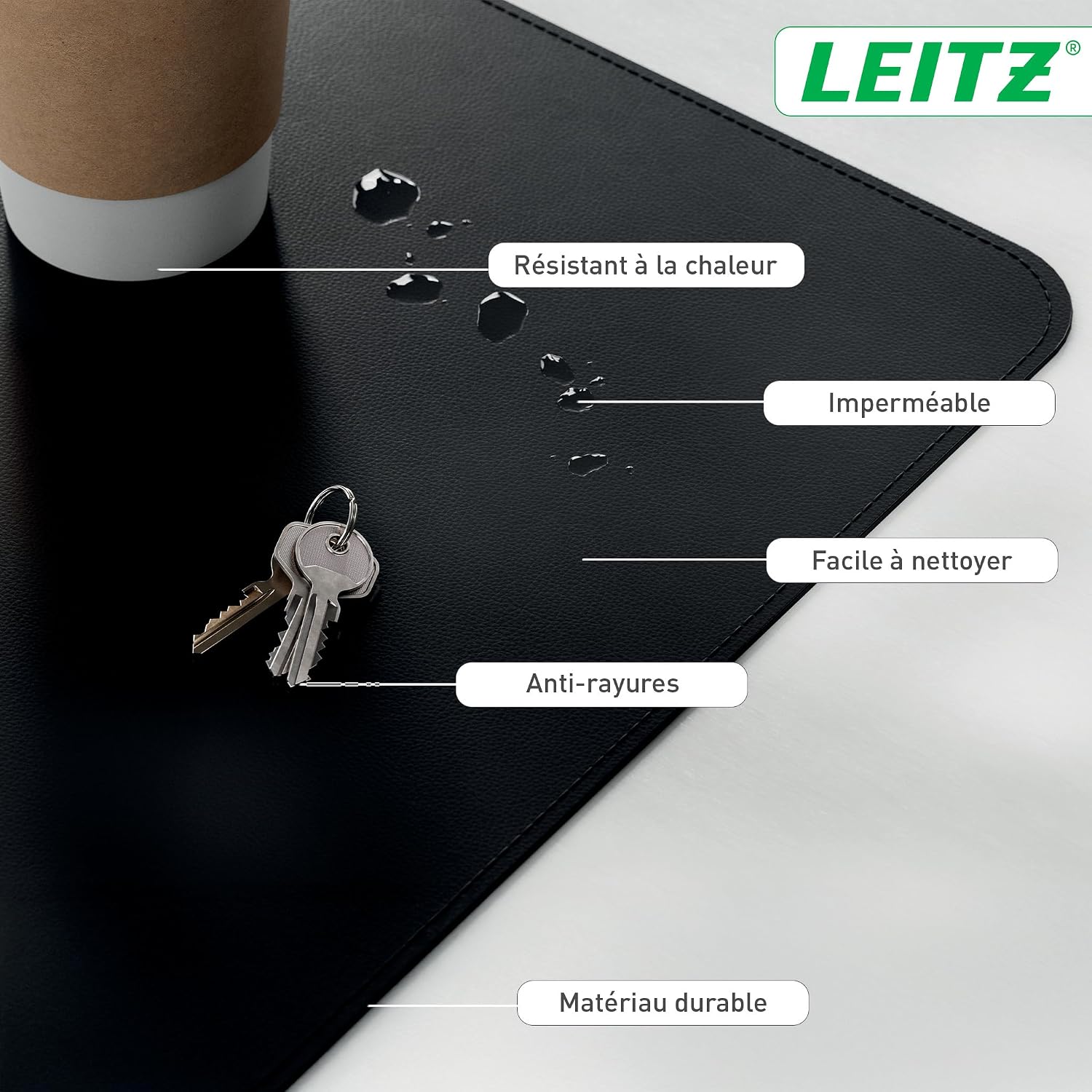 Thumbnail 1 de Tapis de bureau grand format Leitz — Sous-main imperméable 80x40 cm, noir