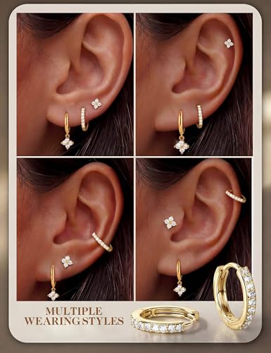 Detalle de ATTILA 3-Pair 14k Gold-Plated Earring Set with Studs and Huggie Hoops