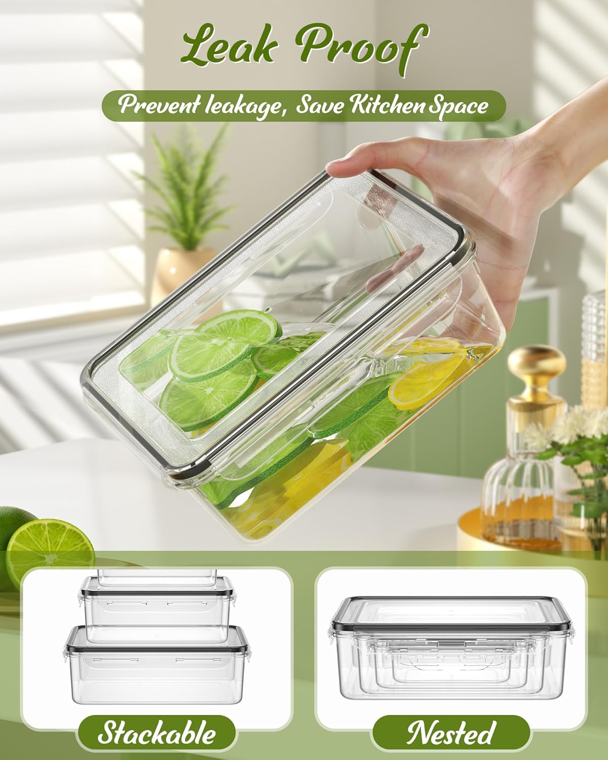 Detalle de 56 Piece Food Storage Containers with Lids — 28 Containers & 28 Lids, BPA-Free, Leak-Proof For Kitchen Organization