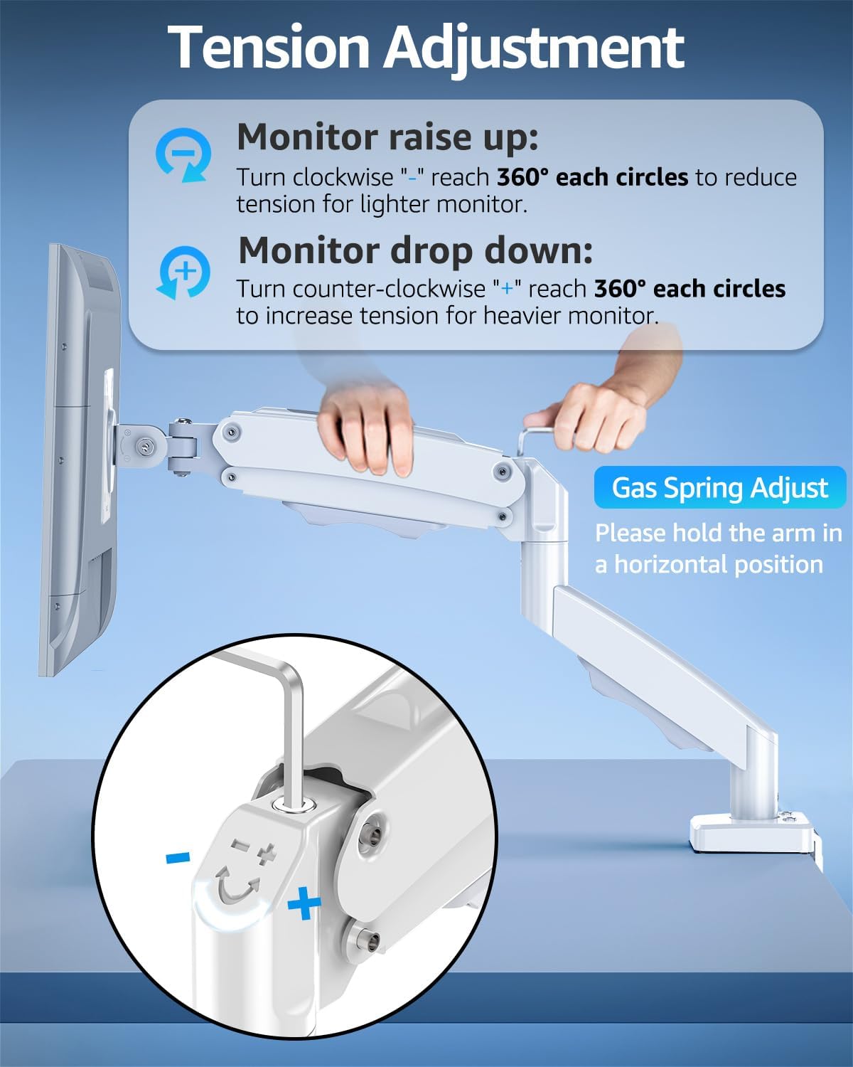 Detalle 1 de MOUNTUP Pro White Single Monitor Arm, 22–32 Inches, 4.4–22 lbs