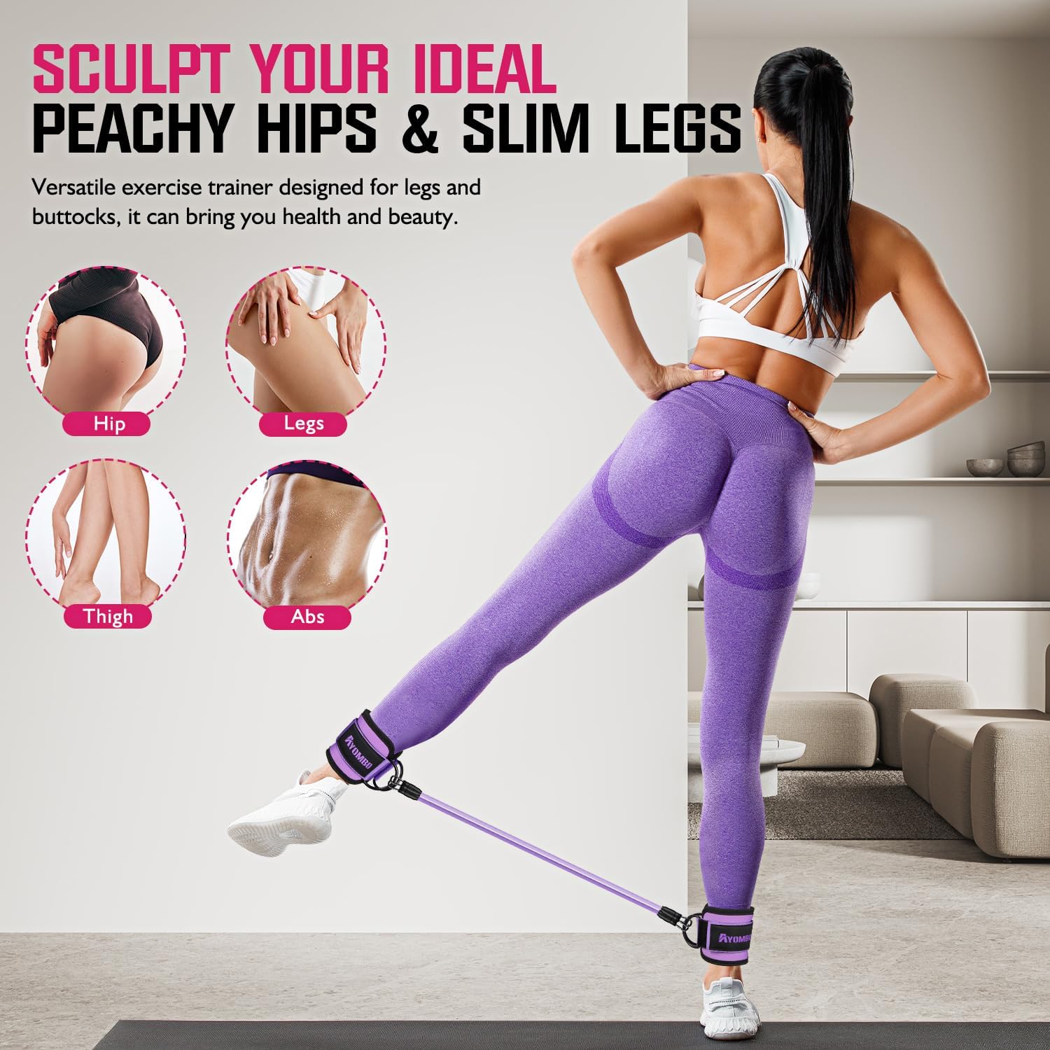 Detalle de Ayombo workout equipment home gym Ankle Resistance Bands with Cuffs, 3 Levels