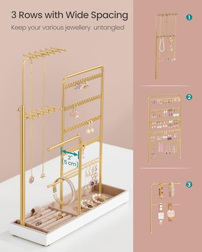Thumbnail 2 de SONGMICS Jewellery Display Stand JJS026A01: 3-Row Tall Adjustable Necklace Holder in Pale Gold