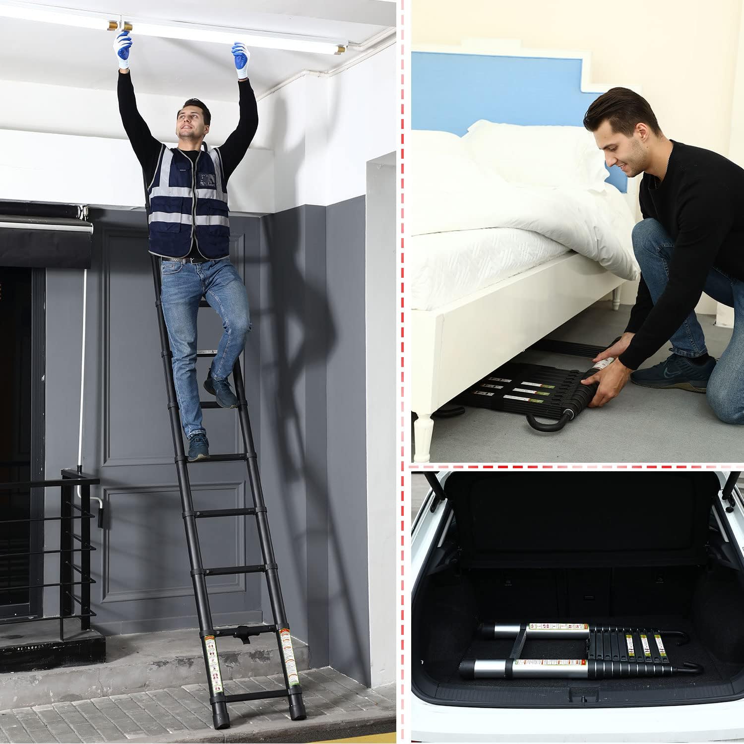 Detalle 1 de RIKADE GGT-062 Telescoping Ladder, 20.3 ft Aluminum with Hooks