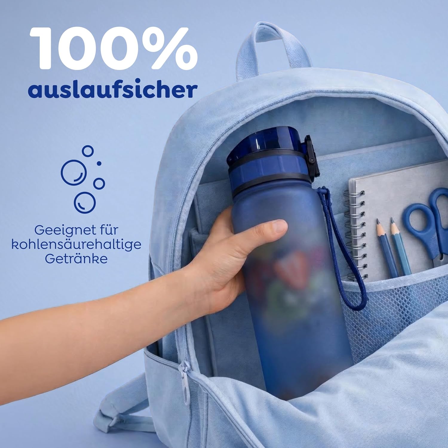 Thumbnail 5 de Sweety Fox Kinder-Trinkflasche mit One-Click-Verschluss, 500 ml, kohlensäuregeeignet – auslaufsicher & spülmaschinenfest (blau)