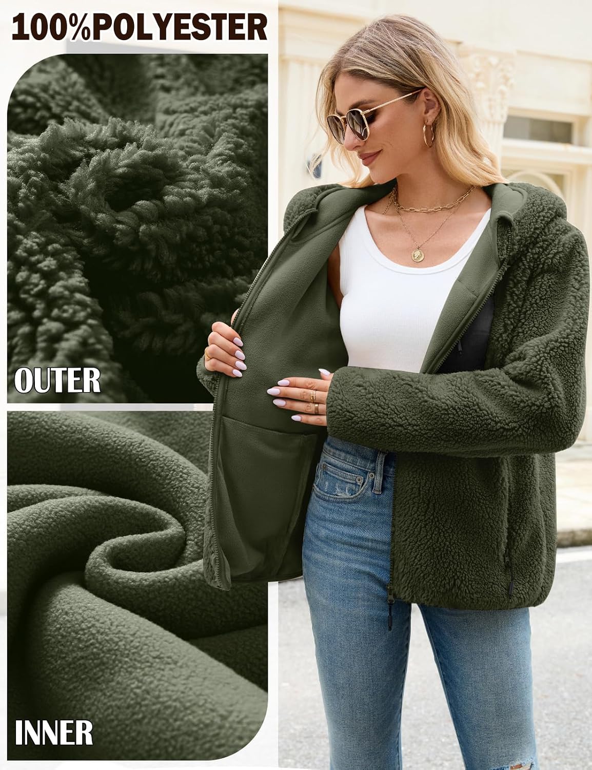 Thumbnail 4 de Tuopuda Teddyfell Jacke Damen Zipper Hoodie