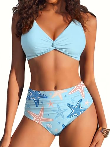 Detalle de Ekouaer Bikini Damen Set Bauchweg Push Up High Waist – See Stern, Größe M