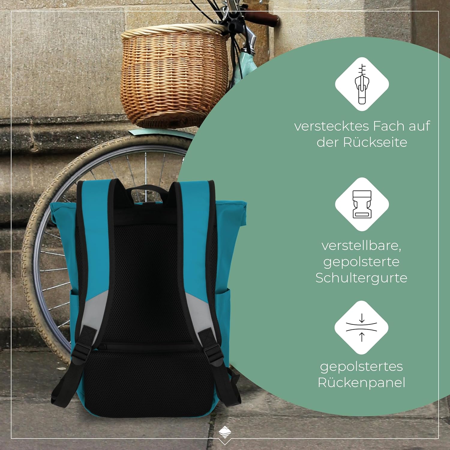 Detalle de Travelite Rolltop Rucksack wasserfest (19 l) – BASICS für Alltag, Stadt und Rad