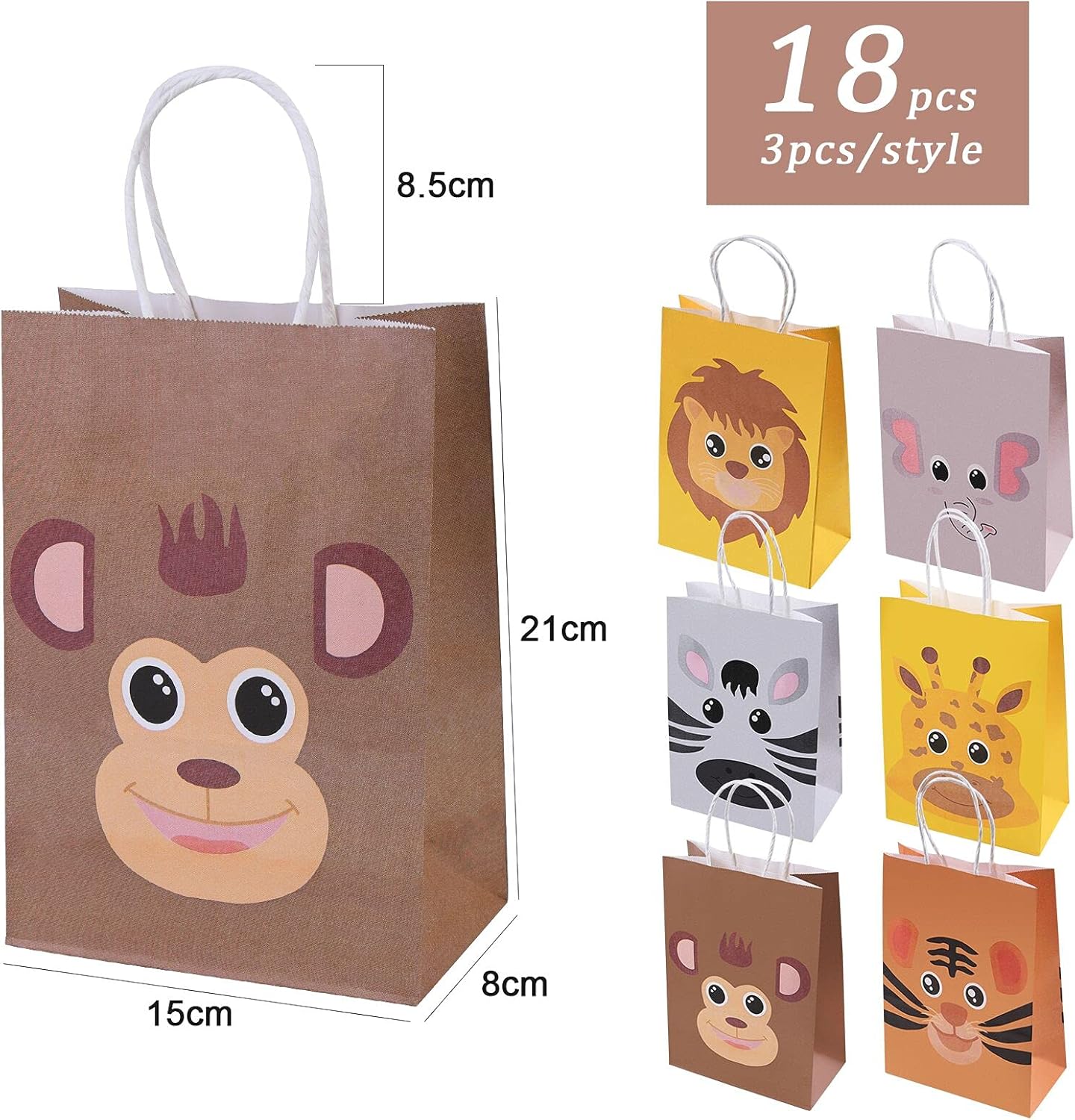 Detalle de Flintronic Geschenktüten mit Tiermotiven (18 Stück) aus Kraftpapier für Kinderparty, Babygeburtstag & Co.