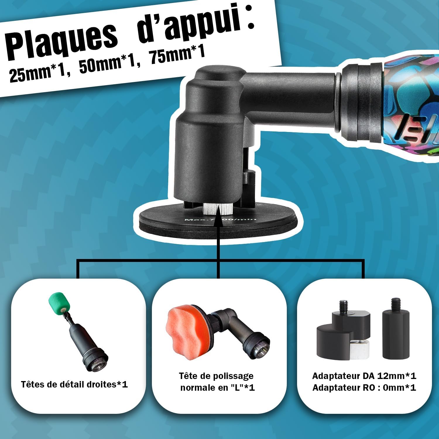 Detalle de BATOCA S6 mini-polijstmachine 12 V met roterende en excentrische werking