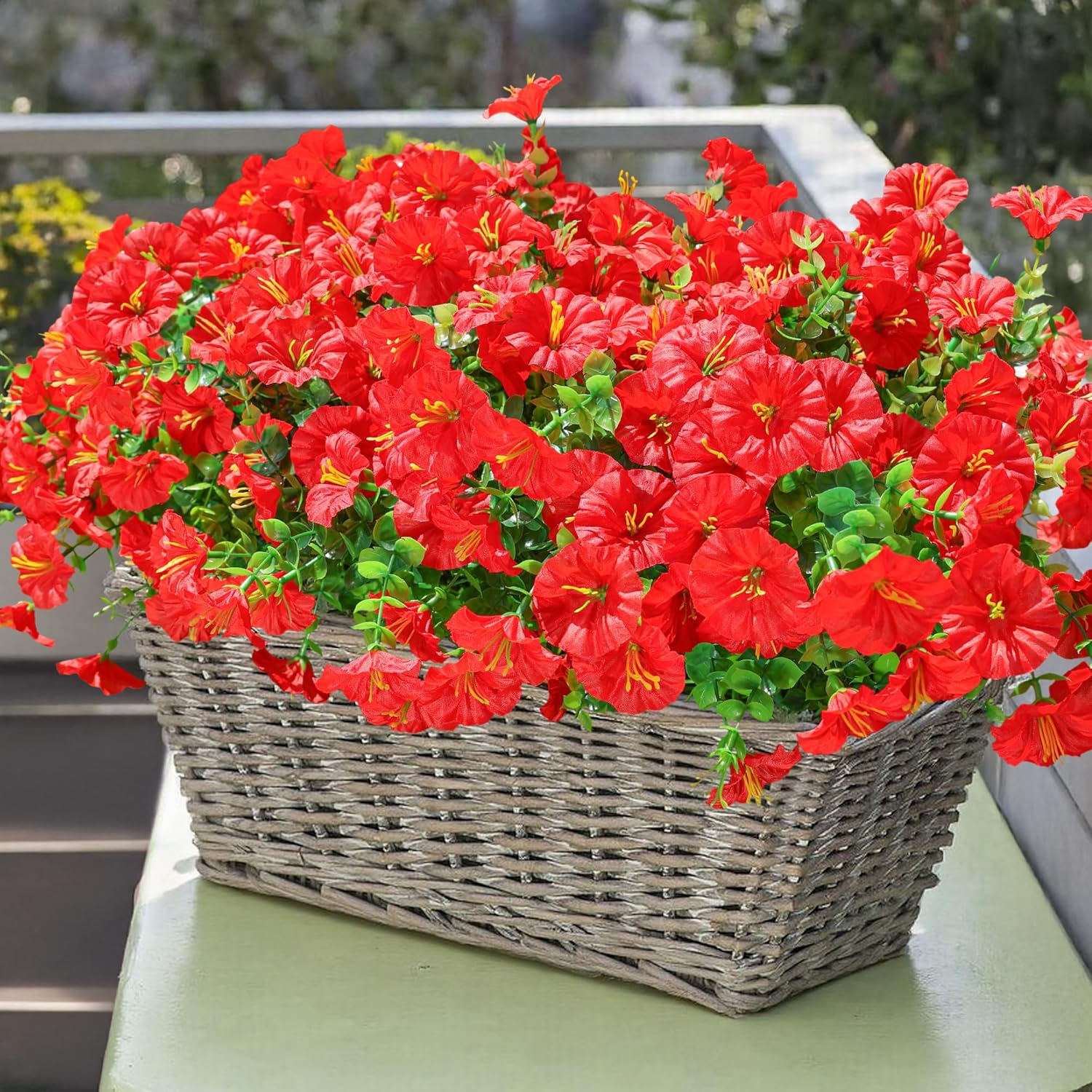 Thumbnail 1 de Artificial Flowers Outdoor Morning Glory with Eucalyptus — 12 Bundles of UV-Resistant Silk Blooms for Patio & Garden