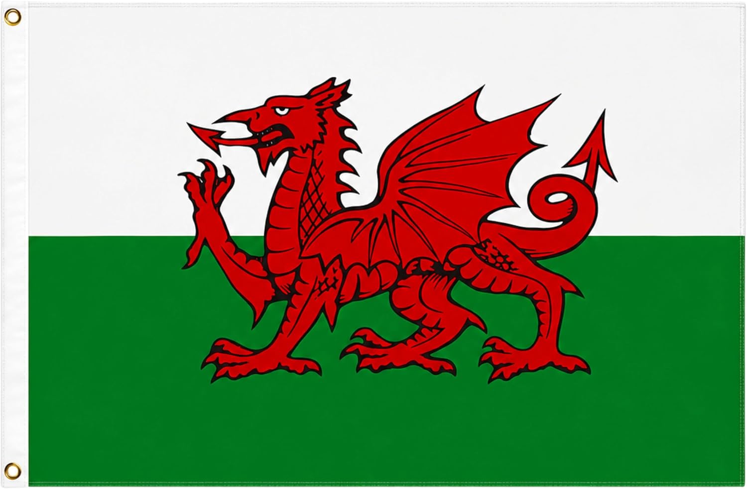 Wales Dragon Cymru Flag 8ft x 5ft with Brass Eyelets – Large Polyester Welsh Flag Banner