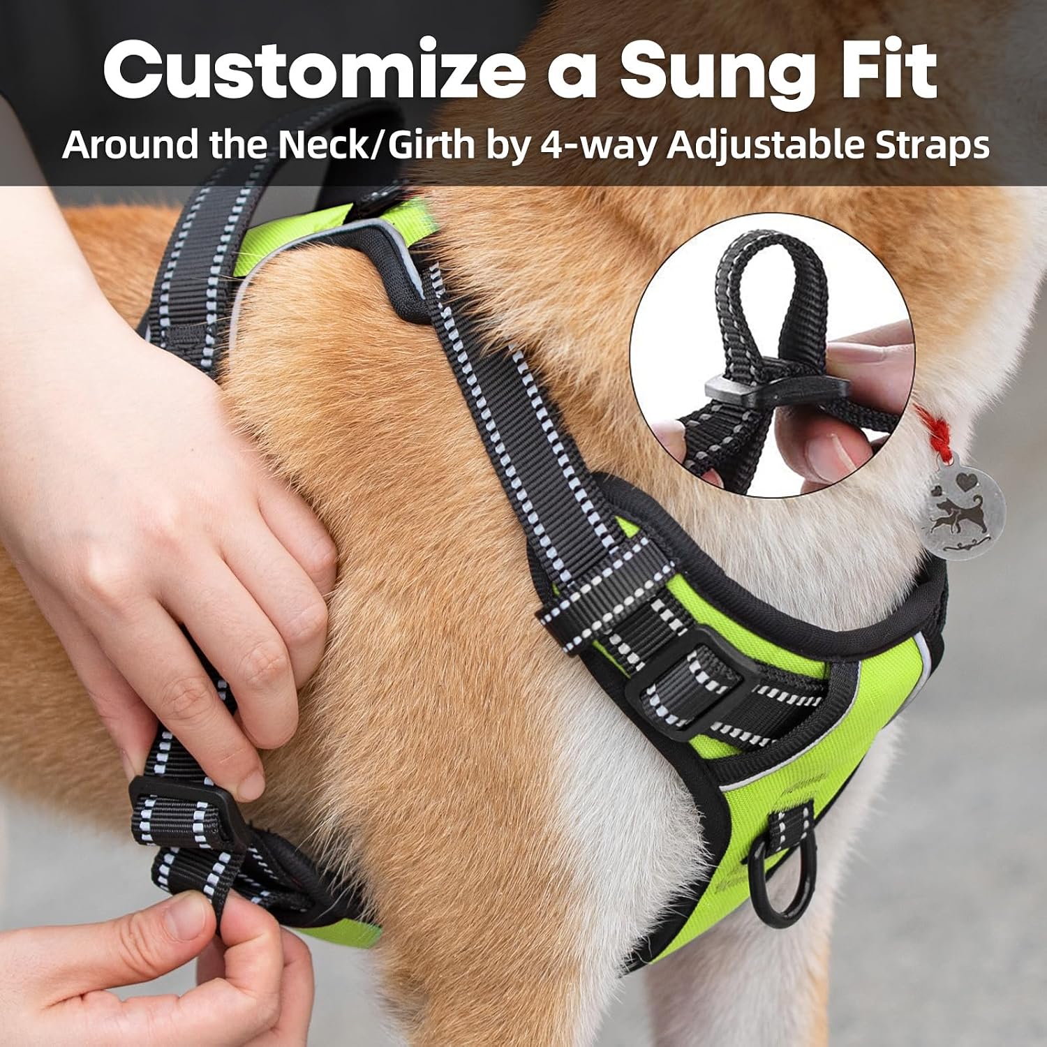 Detalle de PoyPet 0011002-D No-Pull Dog Harness, Medium Green Reflective Vest