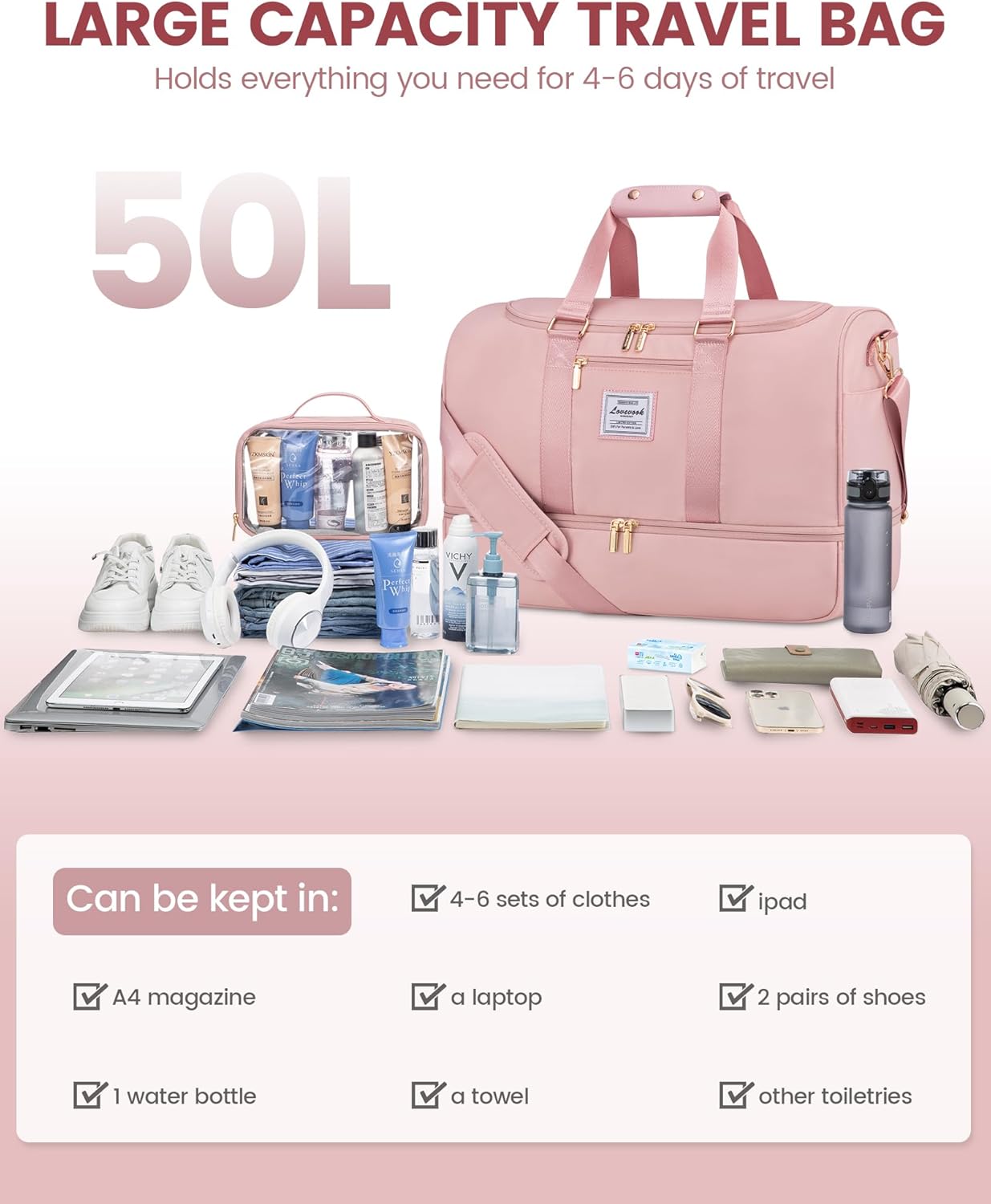 Detalle de LOVEVOOK Reisetasche Sporttasche 50 L